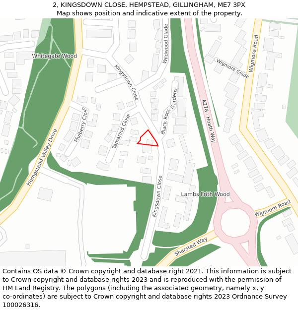 2, KINGSDOWN CLOSE, HEMPSTEAD, GILLINGHAM, ME7 3PX: Location map and indicative extent of plot