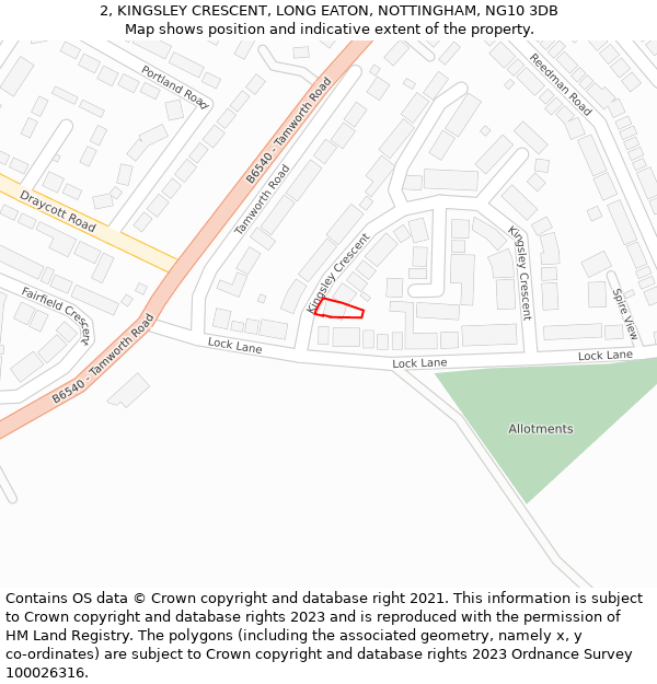 2, KINGSLEY CRESCENT, LONG EATON, NOTTINGHAM, NG10 3DB: Location map and indicative extent of plot