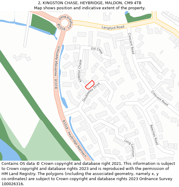 2, KINGSTON CHASE, HEYBRIDGE, MALDON, CM9 4TB: Location map and indicative extent of plot