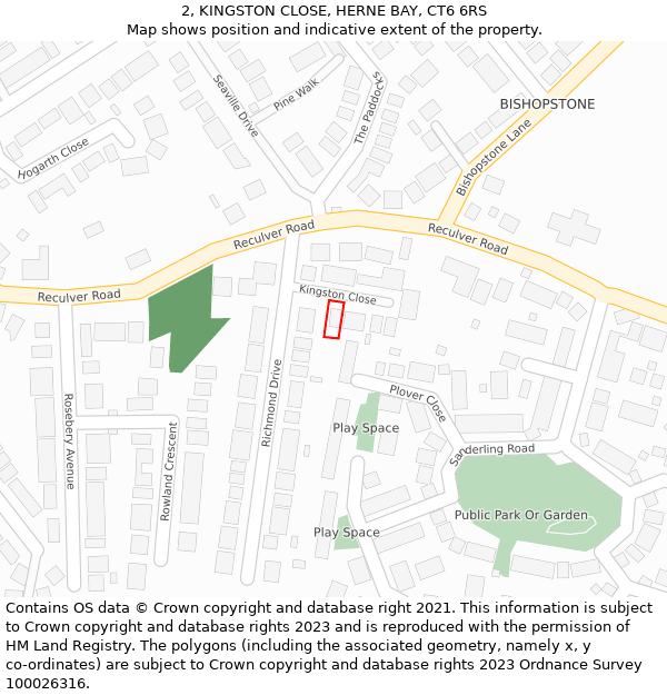 2, KINGSTON CLOSE, HERNE BAY, CT6 6RS: Location map and indicative extent of plot