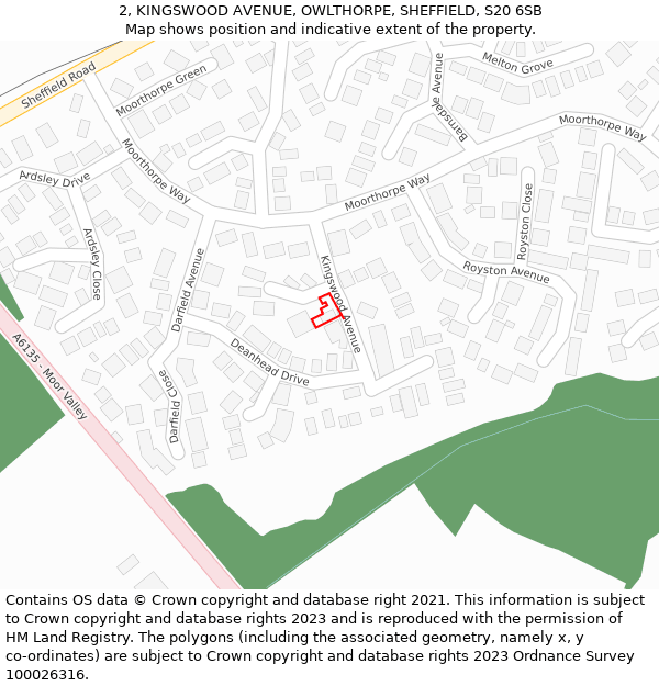 2, KINGSWOOD AVENUE, OWLTHORPE, SHEFFIELD, S20 6SB: Location map and indicative extent of plot