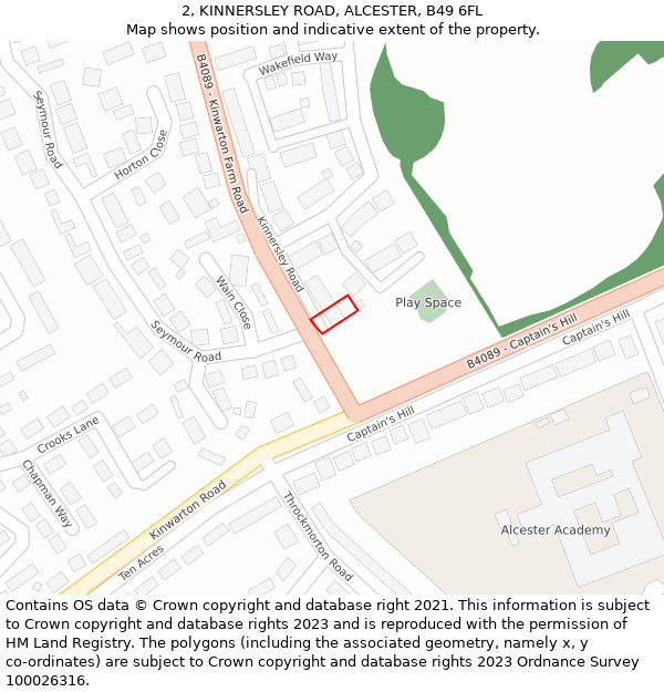 2, KINNERSLEY ROAD, ALCESTER, B49 6FL: Location map and indicative extent of plot