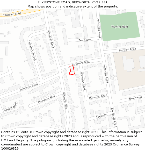 2, KIRKSTONE ROAD, BEDWORTH, CV12 8SA: Location map and indicative extent of plot