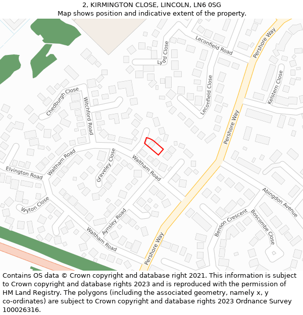2, KIRMINGTON CLOSE, LINCOLN, LN6 0SG: Location map and indicative extent of plot