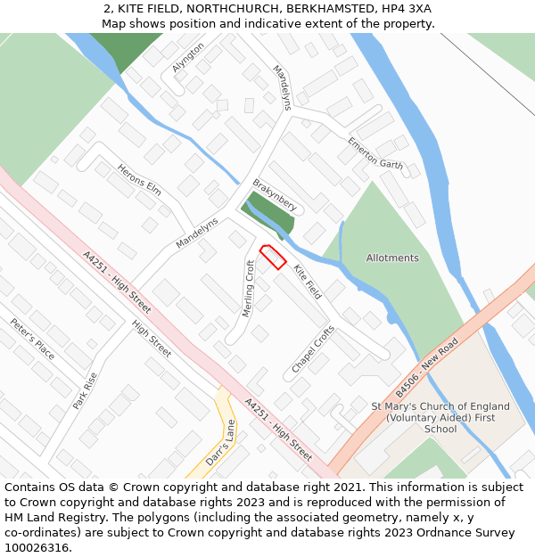 2, KITE FIELD, NORTHCHURCH, BERKHAMSTED, HP4 3XA: Location map and indicative extent of plot