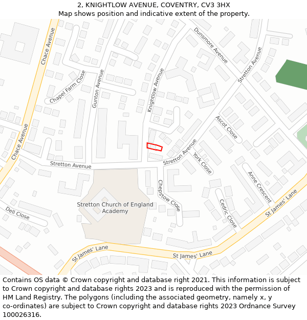 2, KNIGHTLOW AVENUE, COVENTRY, CV3 3HX: Location map and indicative extent of plot