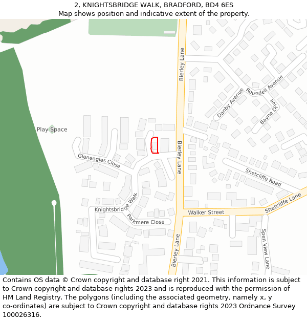 2, KNIGHTSBRIDGE WALK, BRADFORD, BD4 6ES: Location map and indicative extent of plot