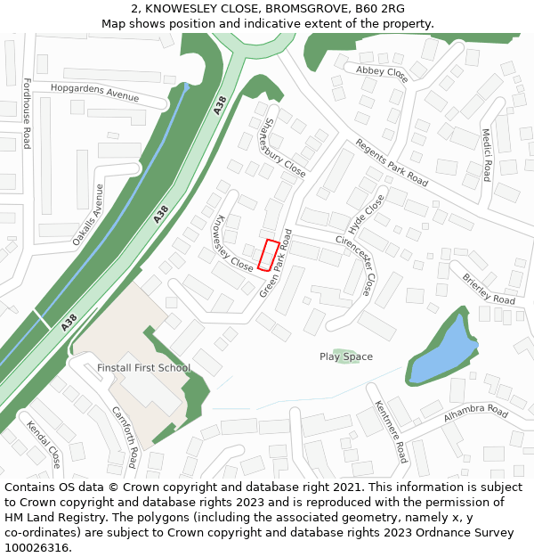 2, KNOWESLEY CLOSE, BROMSGROVE, B60 2RG: Location map and indicative extent of plot