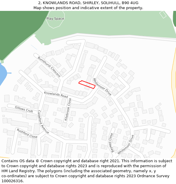 2, KNOWLANDS ROAD, SHIRLEY, SOLIHULL, B90 4UG: Location map and indicative extent of plot