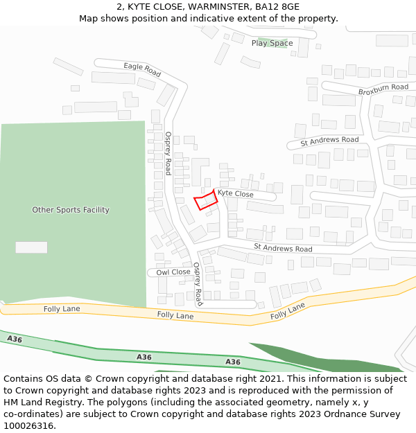 2, KYTE CLOSE, WARMINSTER, BA12 8GE: Location map and indicative extent of plot