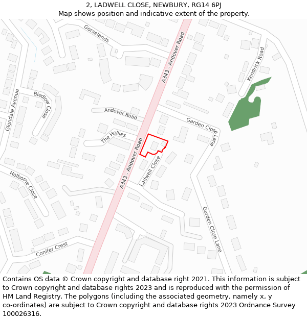 2, LADWELL CLOSE, NEWBURY, RG14 6PJ: Location map and indicative extent of plot