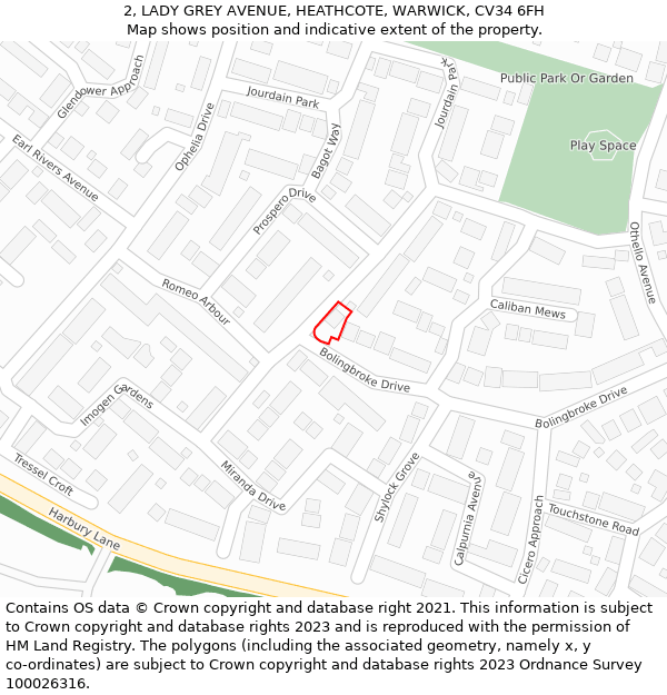 2, LADY GREY AVENUE, HEATHCOTE, WARWICK, CV34 6FH: Location map and indicative extent of plot