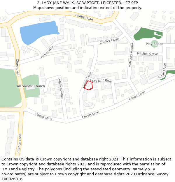 2, LADY JANE WALK, SCRAPTOFT, LEICESTER, LE7 9FP: Location map and indicative extent of plot