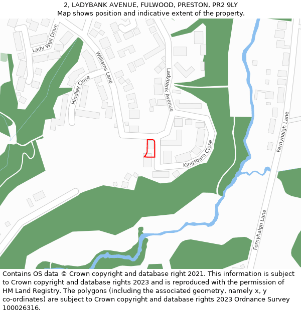 2, LADYBANK AVENUE, FULWOOD, PRESTON, PR2 9LY: Location map and indicative extent of plot