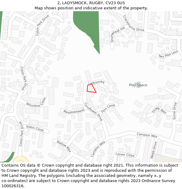 2, LADYSMOCK, RUGBY, CV23 0US: Location map and indicative extent of plot