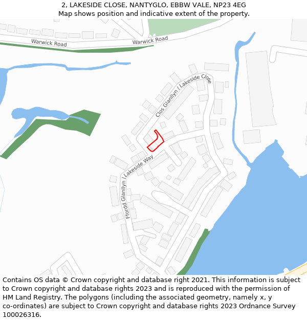 2, LAKESIDE CLOSE, NANTYGLO, EBBW VALE, NP23 4EG: Location map and indicative extent of plot