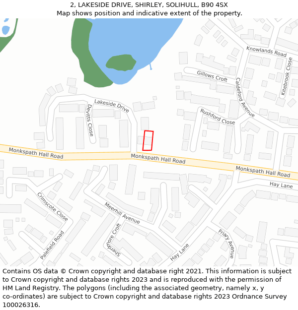 2, LAKESIDE DRIVE, SHIRLEY, SOLIHULL, B90 4SX: Location map and indicative extent of plot