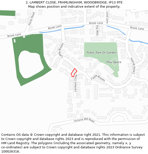 2, LAMBERT CLOSE, FRAMLINGHAM, WOODBRIDGE, IP13 9TE: Location map and indicative extent of plot