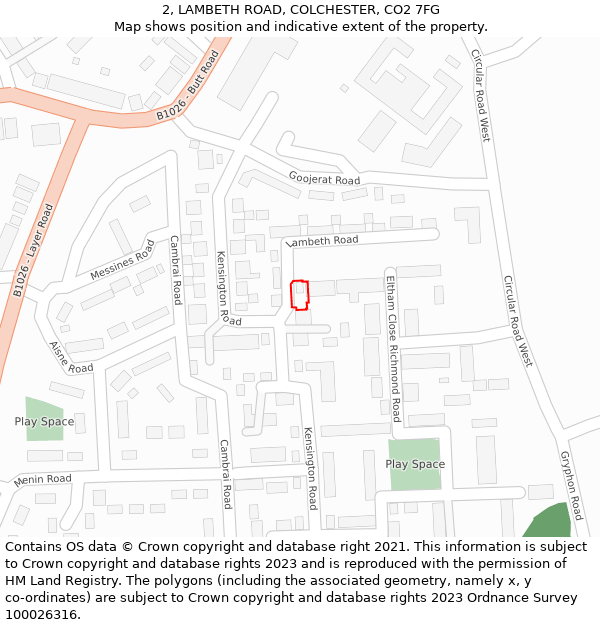 2, LAMBETH ROAD, COLCHESTER, CO2 7FG: Location map and indicative extent of plot