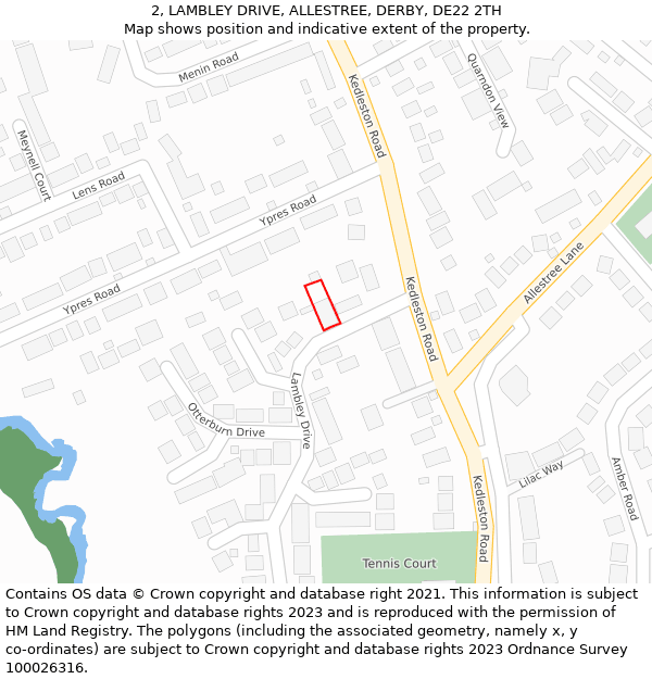 2, LAMBLEY DRIVE, ALLESTREE, DERBY, DE22 2TH: Location map and indicative extent of plot