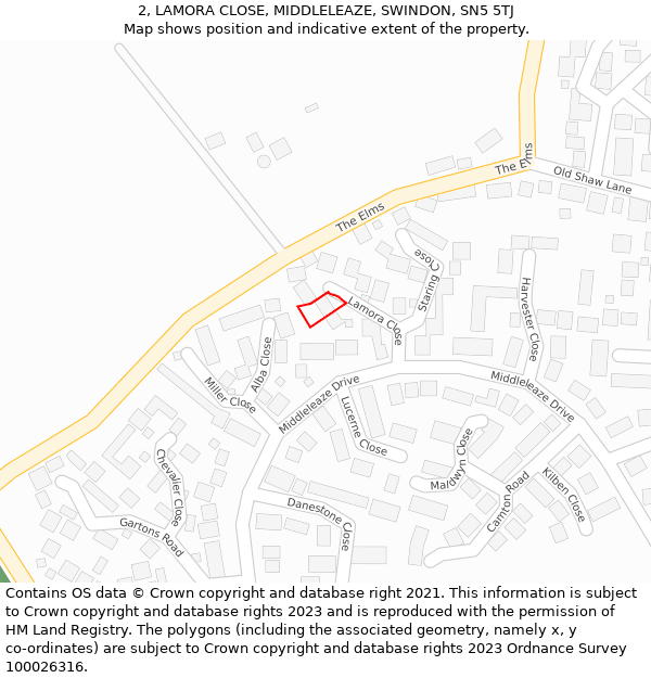 2, LAMORA CLOSE, MIDDLELEAZE, SWINDON, SN5 5TJ: Location map and indicative extent of plot