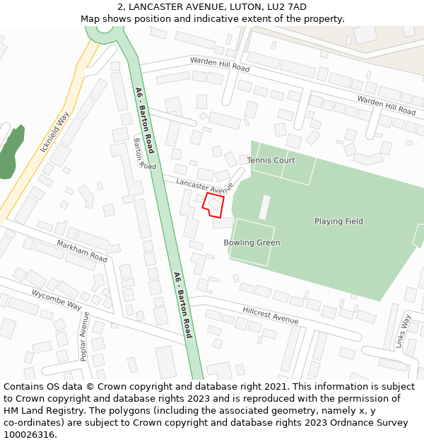 2, LANCASTER AVENUE, LUTON, LU2 7AD: Location map and indicative extent of plot