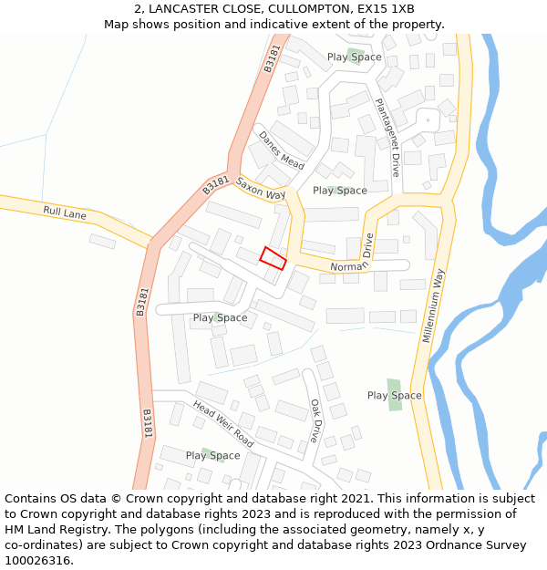 2, LANCASTER CLOSE, CULLOMPTON, EX15 1XB: Location map and indicative extent of plot