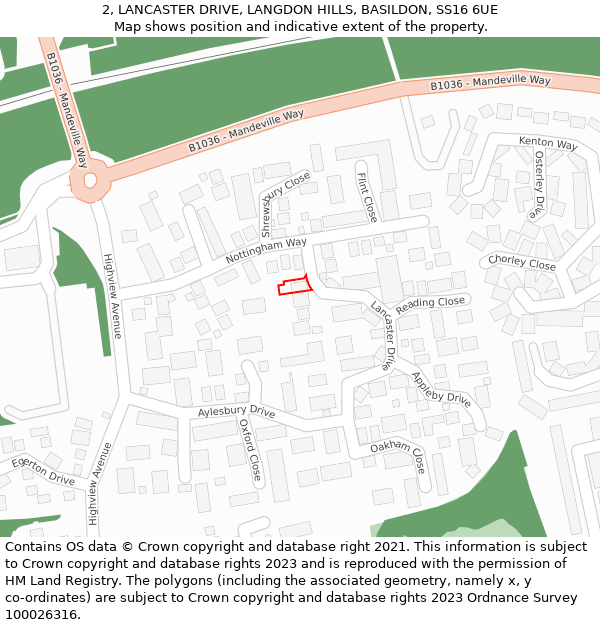2, LANCASTER DRIVE, LANGDON HILLS, BASILDON, SS16 6UE: Location map and indicative extent of plot