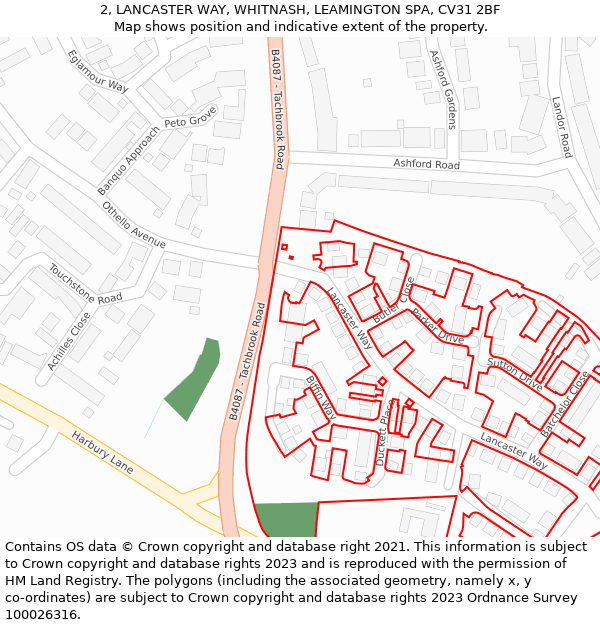 2, LANCASTER WAY, WHITNASH, LEAMINGTON SPA, CV31 2BF: Location map and indicative extent of plot