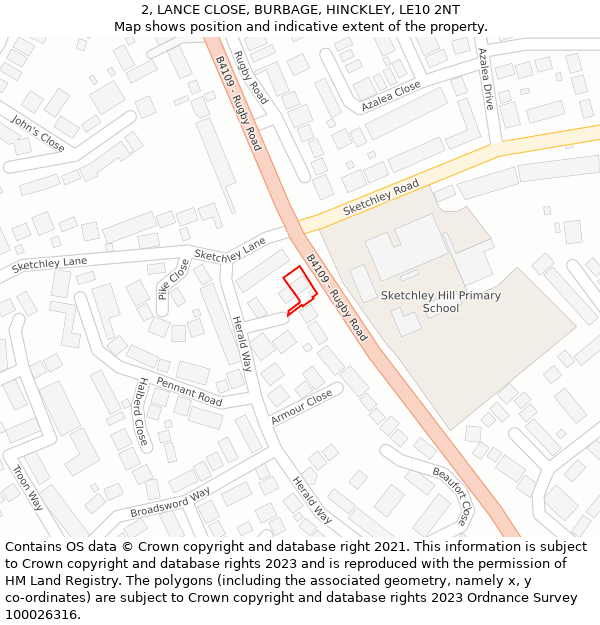 2, LANCE CLOSE, BURBAGE, HINCKLEY, LE10 2NT: Location map and indicative extent of plot