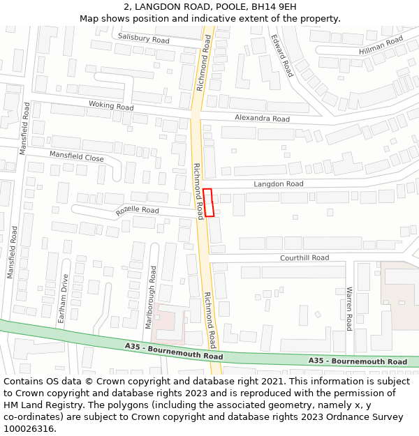 2, LANGDON ROAD, POOLE, BH14 9EH: Location map and indicative extent of plot