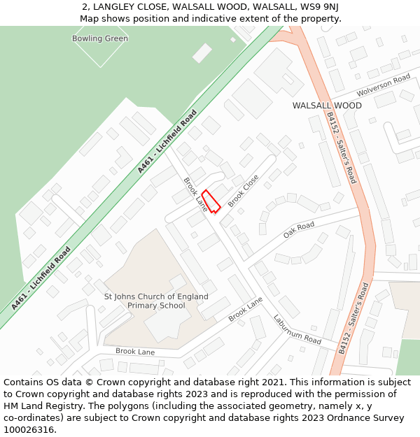 2, LANGLEY CLOSE, WALSALL WOOD, WALSALL, WS9 9NJ: Location map and indicative extent of plot