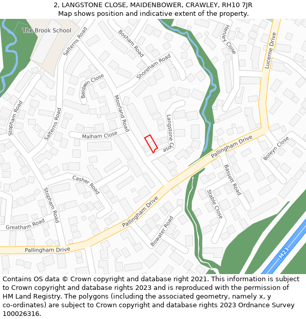 2, LANGSTONE CLOSE, MAIDENBOWER, CRAWLEY, RH10 7JR: Location map and indicative extent of plot