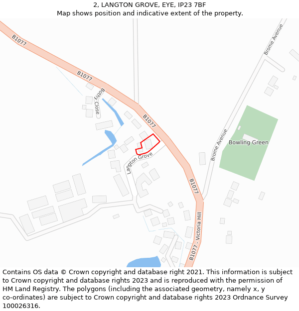 2, LANGTON GROVE, EYE, IP23 7BF: Location map and indicative extent of plot