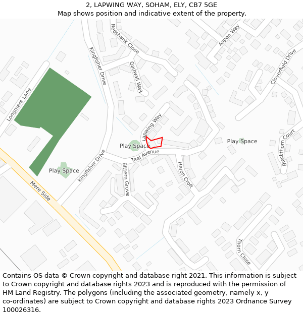 2, LAPWING WAY, SOHAM, ELY, CB7 5GE: Location map and indicative extent of plot