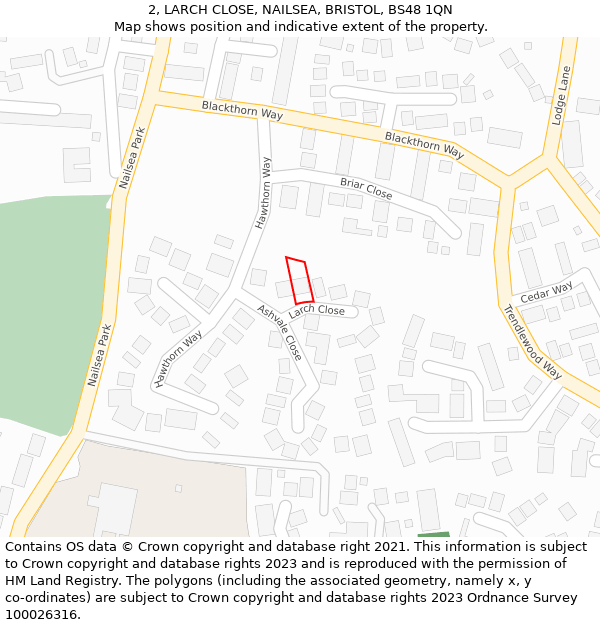 2, LARCH CLOSE, NAILSEA, BRISTOL, BS48 1QN: Location map and indicative extent of plot