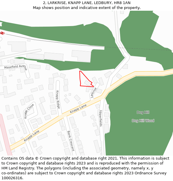 2, LARKRISE, KNAPP LANE, LEDBURY, HR8 1AN: Location map and indicative extent of plot