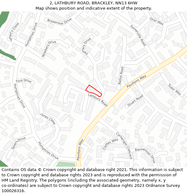 2, LATHBURY ROAD, BRACKLEY, NN13 6HW: Location map and indicative extent of plot