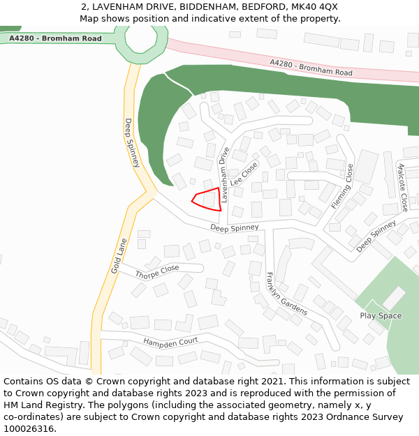 2, LAVENHAM DRIVE, BIDDENHAM, BEDFORD, MK40 4QX: Location map and indicative extent of plot