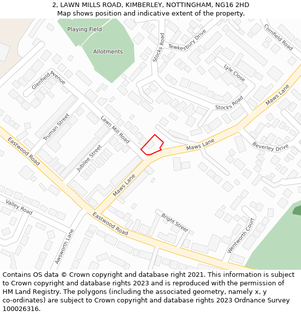 2, LAWN MILLS ROAD, KIMBERLEY, NOTTINGHAM, NG16 2HD: Location map and indicative extent of plot