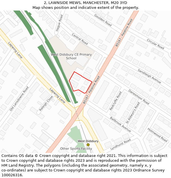 2, LAWNSIDE MEWS, MANCHESTER, M20 3YD: Location map and indicative extent of plot