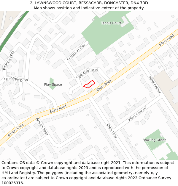 2, LAWNSWOOD COURT, BESSACARR, DONCASTER, DN4 7BD: Location map and indicative extent of plot