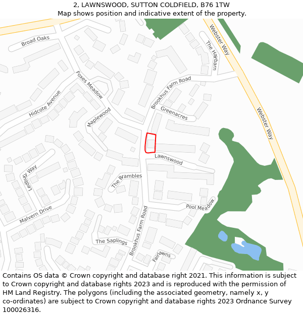 2, LAWNSWOOD, SUTTON COLDFIELD, B76 1TW: Location map and indicative extent of plot