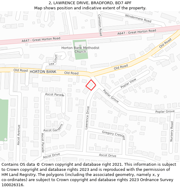 2, LAWRENCE DRIVE, BRADFORD, BD7 4PF: Location map and indicative extent of plot