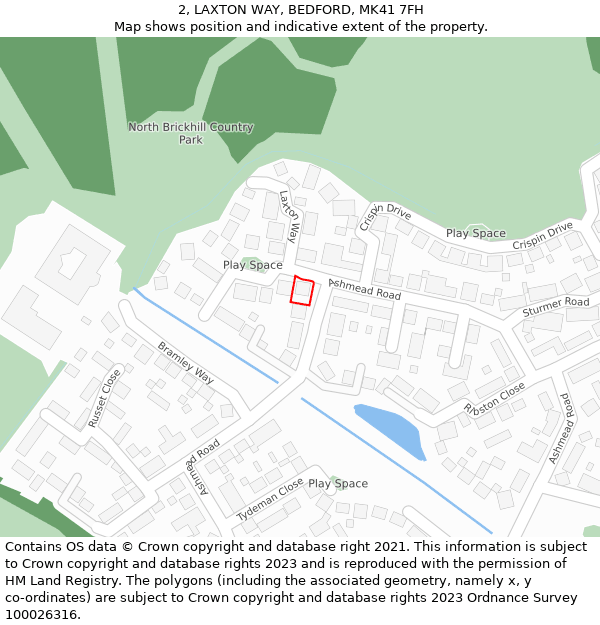 2, LAXTON WAY, BEDFORD, MK41 7FH: Location map and indicative extent of plot