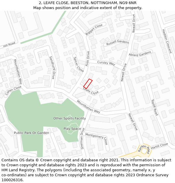 2, LEAFE CLOSE, BEESTON, NOTTINGHAM, NG9 6NR: Location map and indicative extent of plot