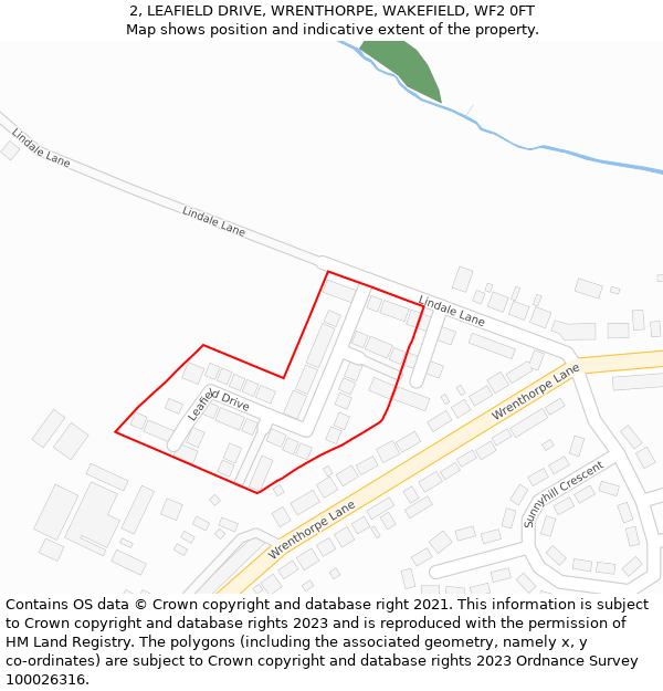 2, LEAFIELD DRIVE, WRENTHORPE, WAKEFIELD, WF2 0FT: Location map and indicative extent of plot