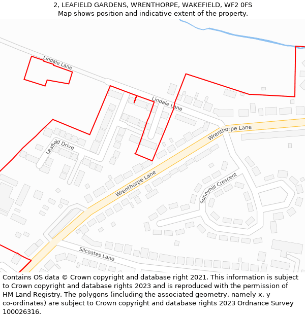 2, LEAFIELD GARDENS, WRENTHORPE, WAKEFIELD, WF2 0FS: Location map and indicative extent of plot