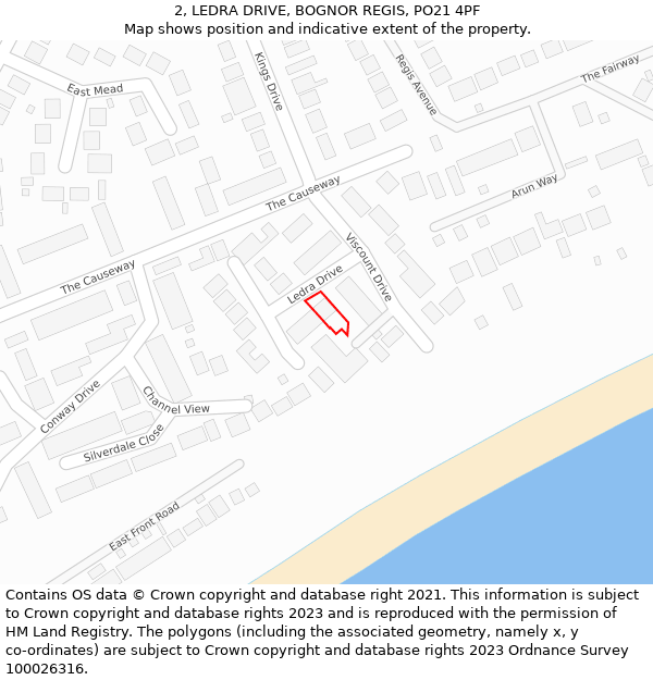 2, LEDRA DRIVE, BOGNOR REGIS, PO21 4PF: Location map and indicative extent of plot