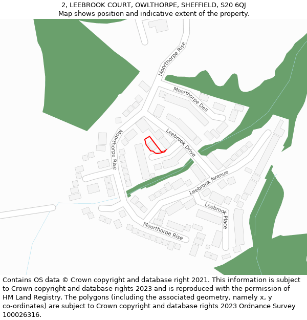 2, LEEBROOK COURT, OWLTHORPE, SHEFFIELD, S20 6QJ: Location map and indicative extent of plot